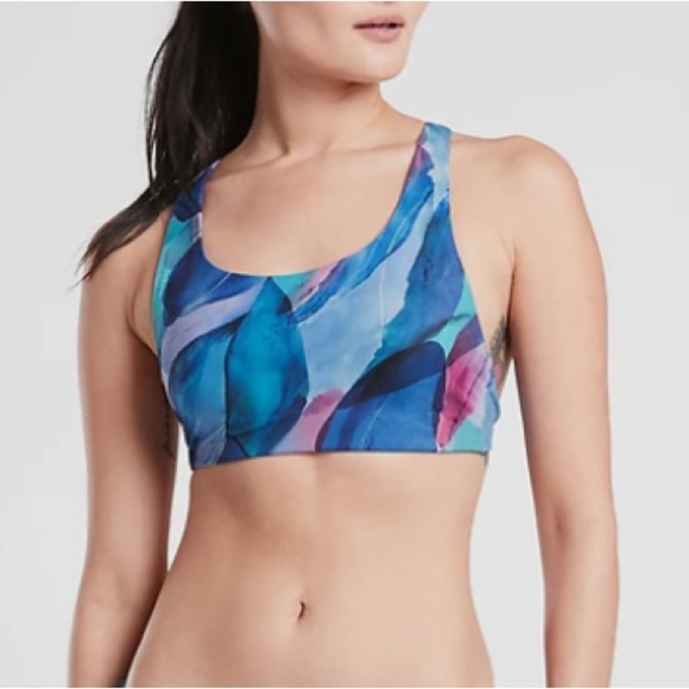 Athleta Malibu Printed Bikini Top Make A Splash CoolBoho Blue size large D - DD